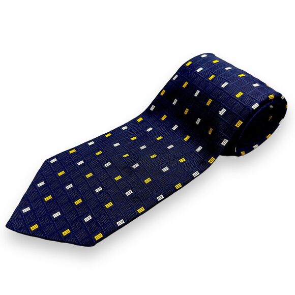 Tutto Matto Mens Silk Dress Tie Made in Italy Yellow Geometric Pattern 59 3.75 - Picture 1 of 10